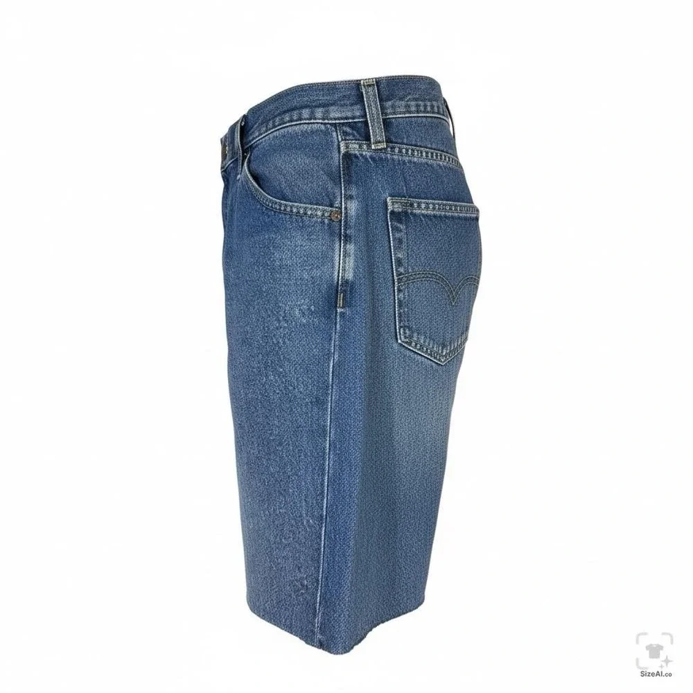 Dickies Denim Jean Shorts Mens 31 Blue Bermuda Raw Hem Frayed Casual Workwear